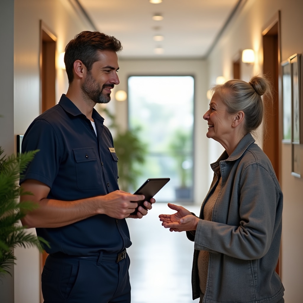 Caretaker communicating with resident